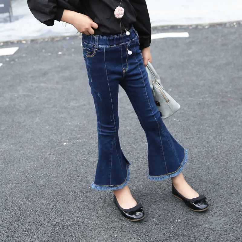 Новые джинсы для девочек на осень и весну детские повседневные джинсовые штаны