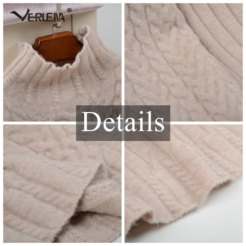 Funnel Collar Cable Pattern Solid Vintage Jumper Sweater Women Long Sleeve Turtleneck Streetwear Thick Pullover VERLENA New 2019 | Женская
