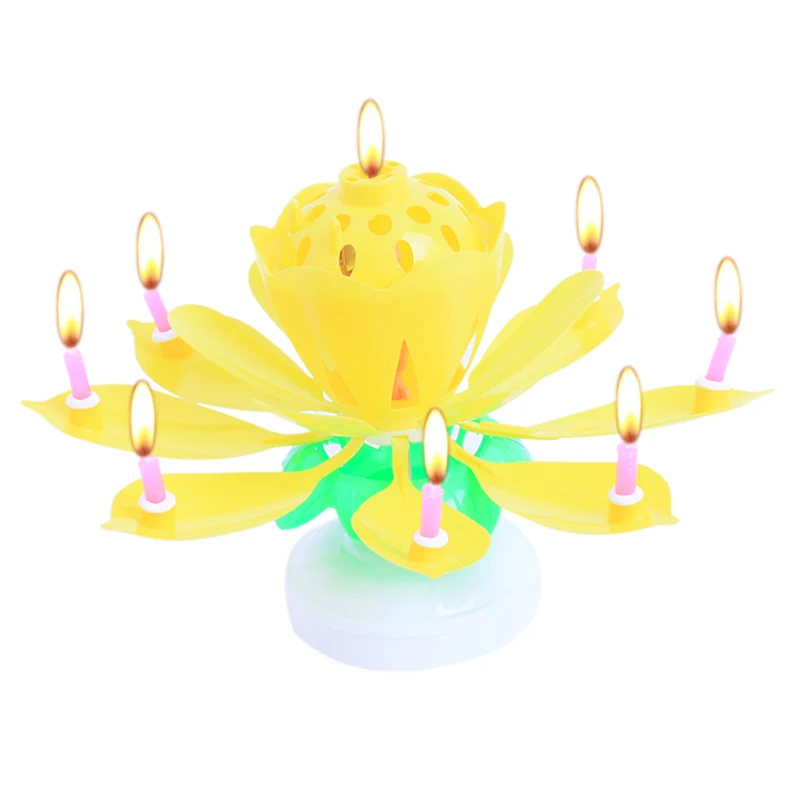 Электронный музыкальный светильник в форме свечи Lotus Flower вращающийся для подарка