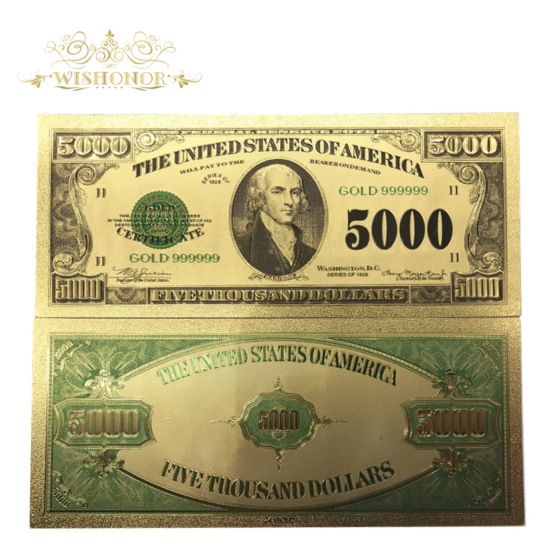 Wishonor 10 шт./лот драгоценный подарок американская цветная Золотая банкнота $5000
