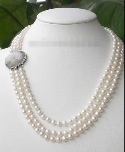 3 пряди 7 мм камни белого пресноводного жемчуга Цепочки и ожерелья|Цепочки| |