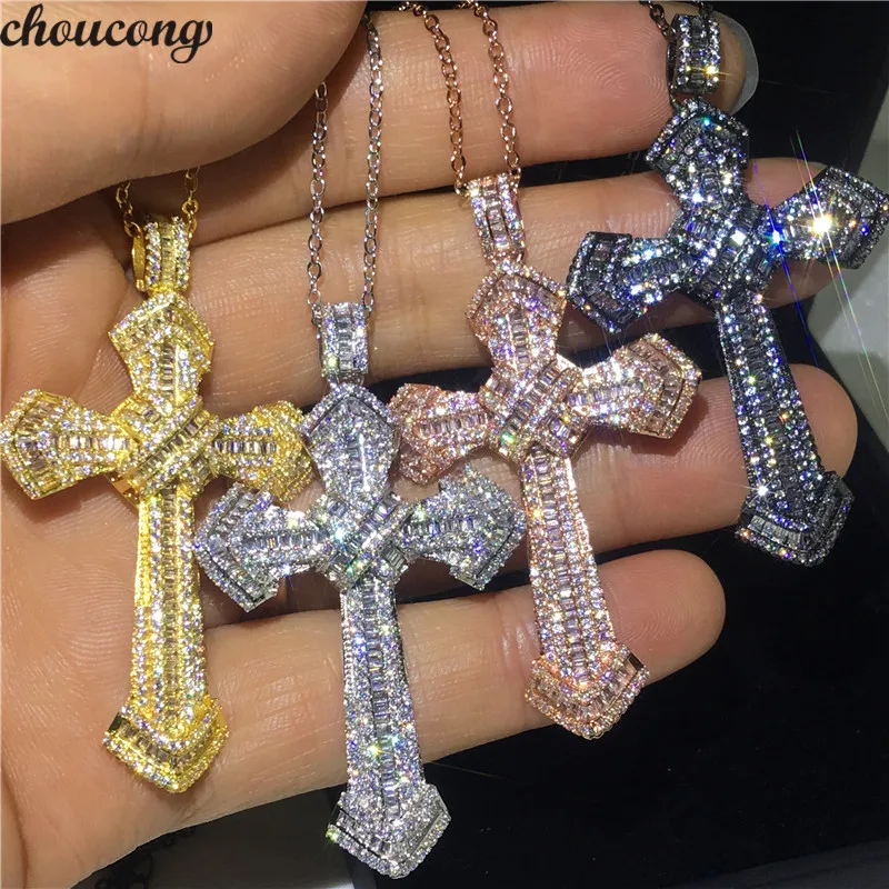 

choucong Luxury Big Cross Pendants 5A Zircon Cz 925 Sterling silver Party Wedding Pendant with Necklaces for Women Men jewelry