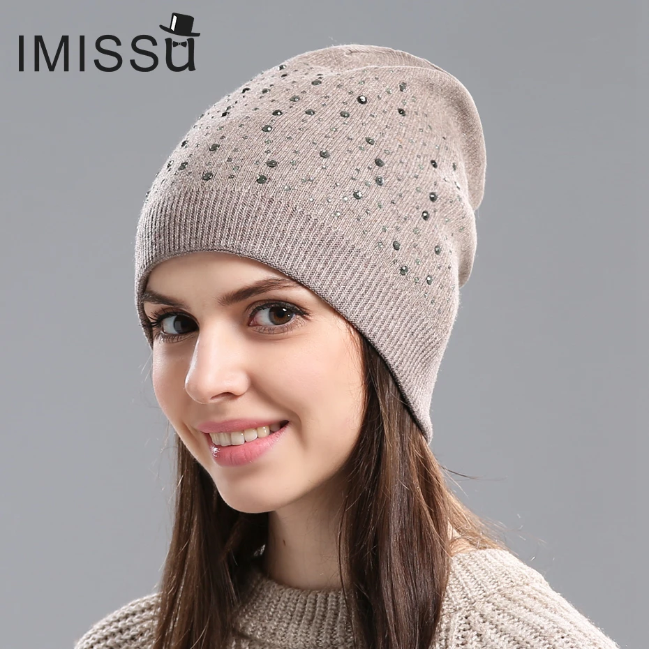 

IMISSU Autumn&Winter Women's Knitted Wool Beanie Hat Casual Cap Solid Color Winter Hats for Women Good Quality Female Hat