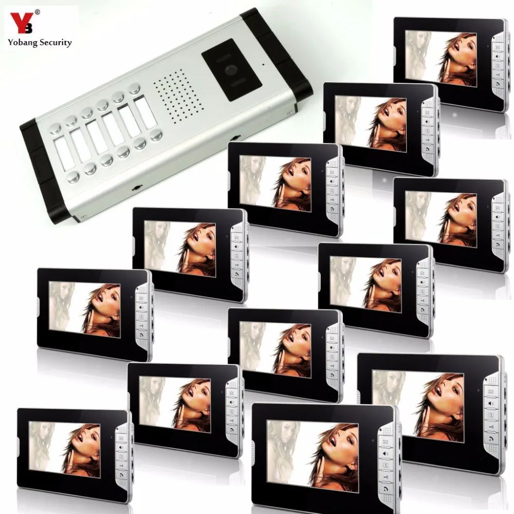 

Yobang Security Wired 7"Video Door Phone Video Door Entry System Intercom Doorbell Home Security 12 Units Apartment Intercom Kit