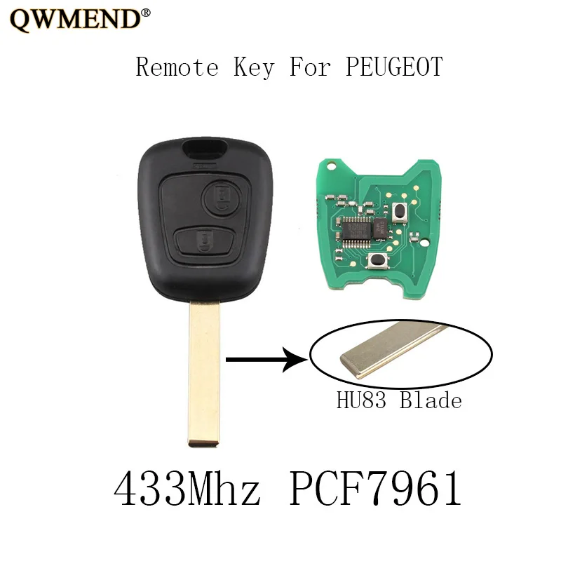 QWMEND 2 кнопки 433 Мгц дистанционный ключ DIY для PEUGEOT 307 Полный Автомобильный PCF7961 чип и