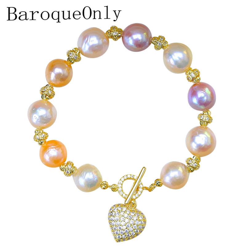 BaroqueOnly натуральный пресноводный барокко жемчужные браслеты сердце кулон
