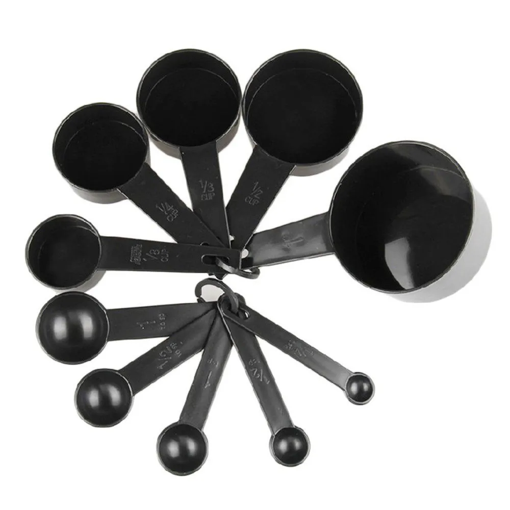 10Pcs Black Plastic Measuring Spoons Cups Set Tools Measure For Baking Coffee Kitchen Accessories SA65 | Дом и сад