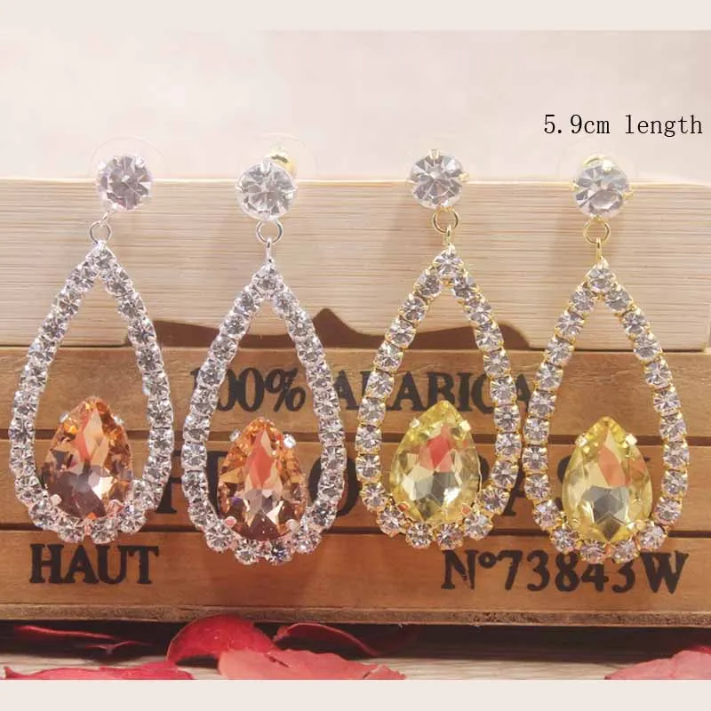 Модные розово красные Висячие серьги Стразы в форме капли женские с кристаллами