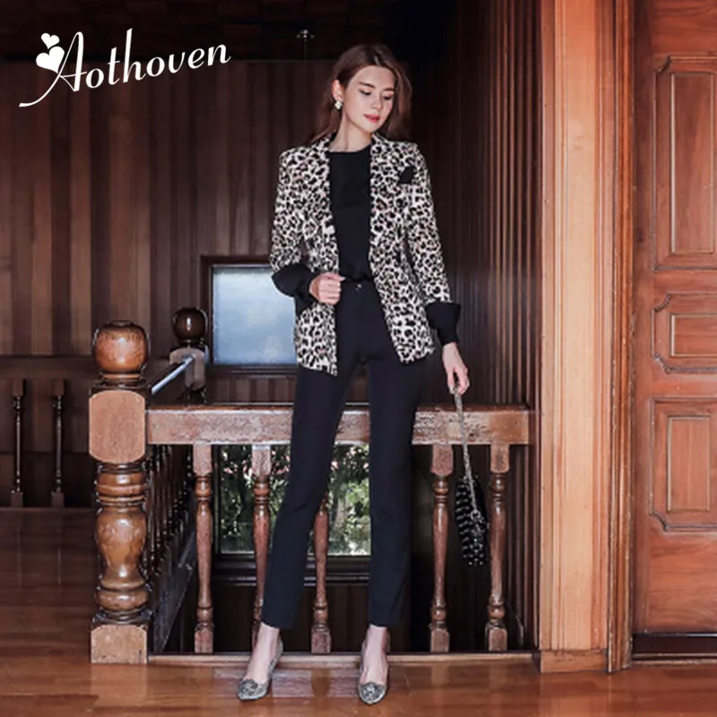 

2019 Spring Women Outerwear Fashion Coats Leopard Print Full Sleeve jacket Casual Notched Suit Vintage Work Office Party Coats