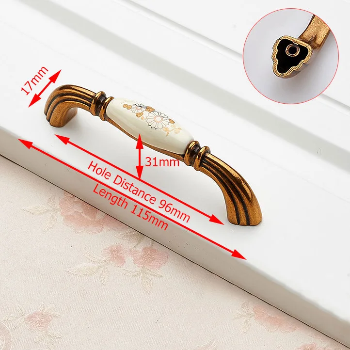 Handle-LS2014-96 KAK винтажные бронзовые керамические ручки для шкафов, ручки для ящиков, ручки для шкафа, двери шкафа, европейские ручки для мебели, фурнитура для шкафа - Цвет: Handle-LS2014-96