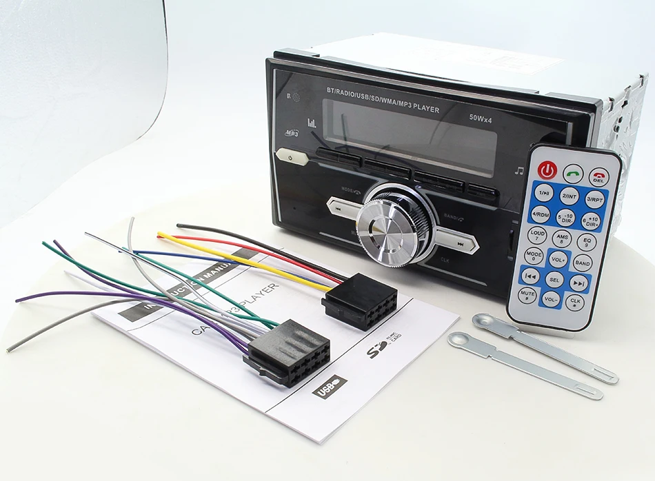 Автомобильный стереомагнитола с Bluetooth, MP3-плеер, поддержка BT/FM/USB/SD, пульт дистанционного управления, 1din, Авторадио, отображение времени громкой связи