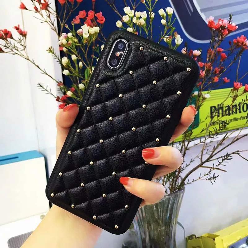 Кожаные чехлы для iPhone x 6 6s 7 8 Plus XR XS Max модная квадратная решетка Задняя крышка
