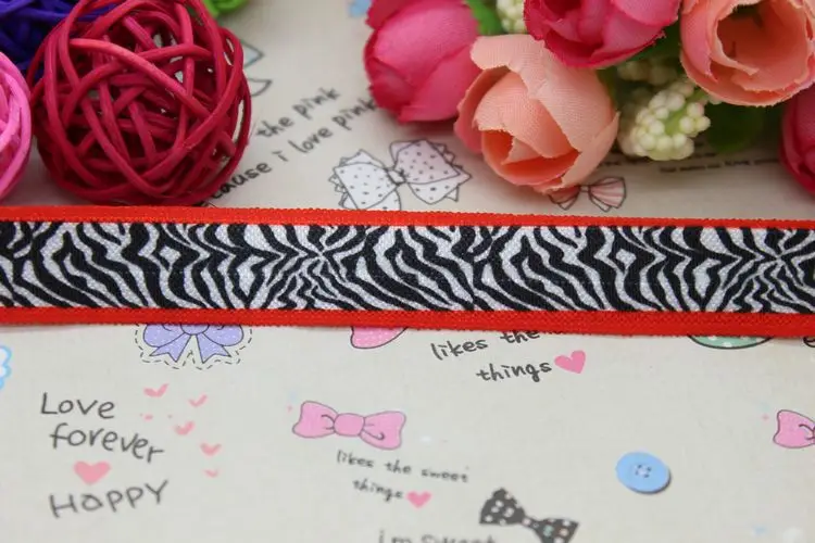 

DHK 5/8 inch 5yards Fold Over Elastic FOE zebra leopard printed ribbon headband diy decoration OEM Wholesale C194