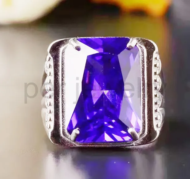 Мужское кольцо из серебра 925 пробы с натуральным аметистом 13 х18 мм|gem belly button rings|gem