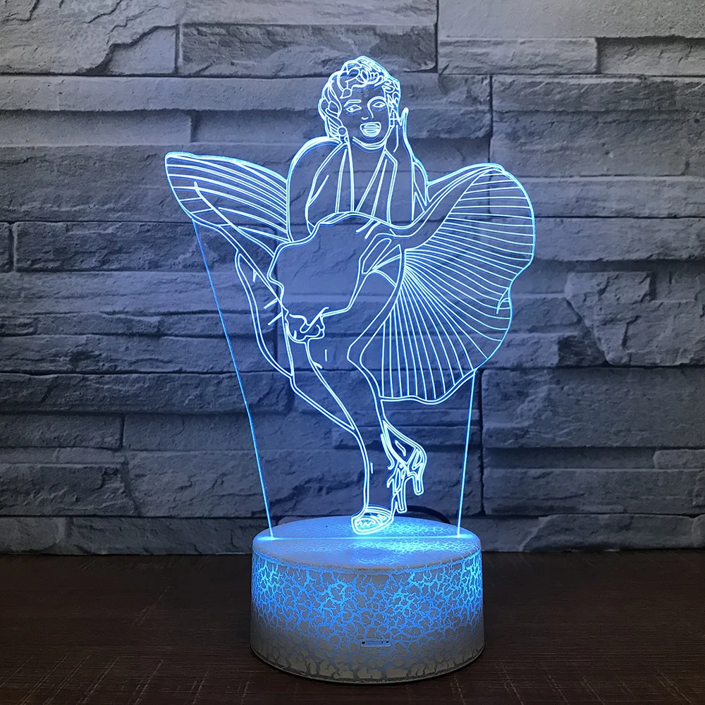 Мэрилин Монро 3D светодиодный RGB Ночной светильник 7 цветов Change настольная лампа