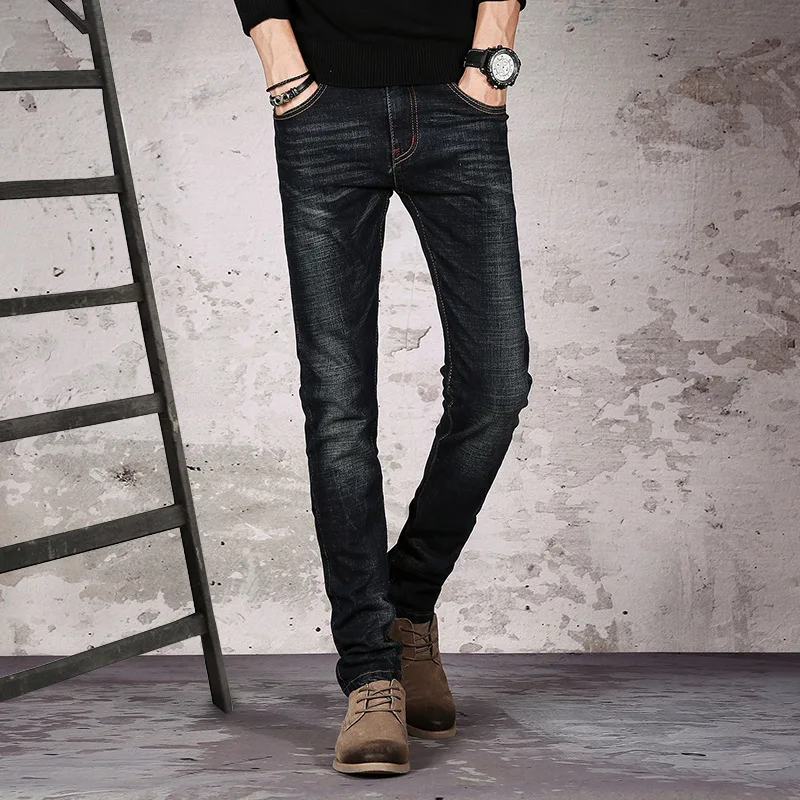 Новинка 2018 модные мужские джинсы повседневные облегающие прямые Мужские Черные