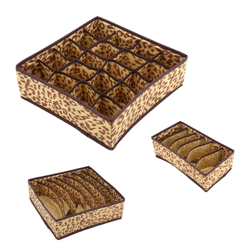 Leopard 3 шт./компл. нетканый ящик организатор складная коробка для хранения нижнего белья разделитель для Бюстгальтер Галстуки Носки Ремни шкаф организации - Цвет: Leopard