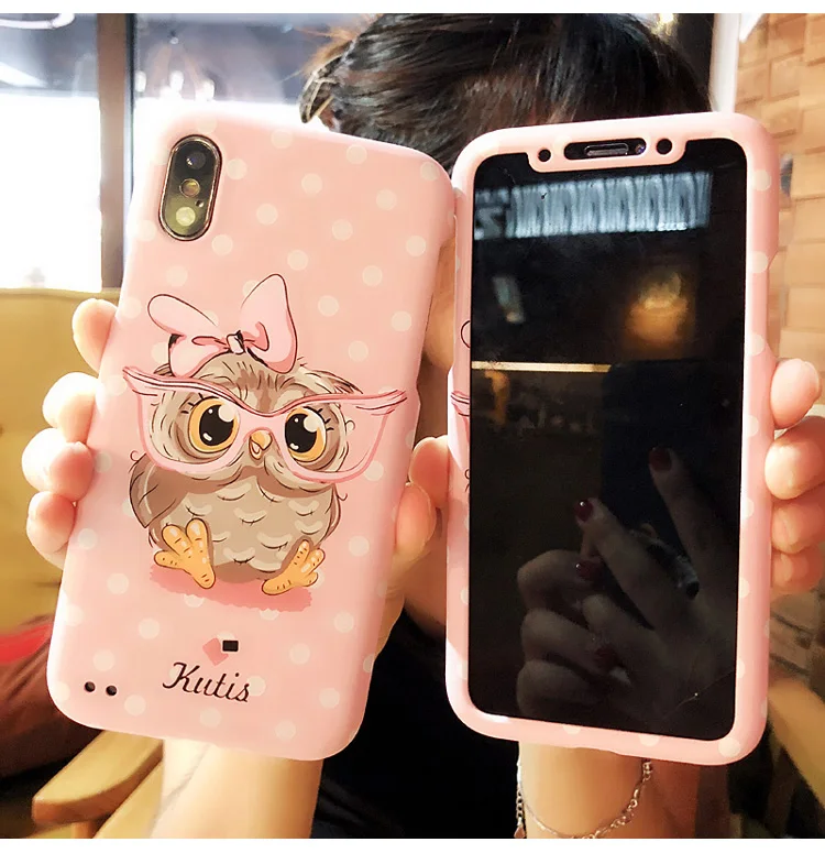 Для iphone 8 8plus чехол сова 360 Защита Передняя и задняя матовая крышка coque для X 6 6S 6SP 7