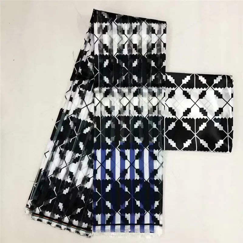 

High quality african wax prints organza ribbon silk fabric for dress 2+4yards ribbon silk fabric african fabric 2019