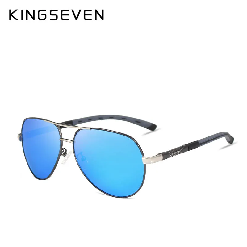 KINGSEVEN, защита, классические, пилот, металл, для вождения, металлическая оправа, солнцезащитные очки, мужские очки, UV400, Gafas De Sol - Цвет линз: Gun blue