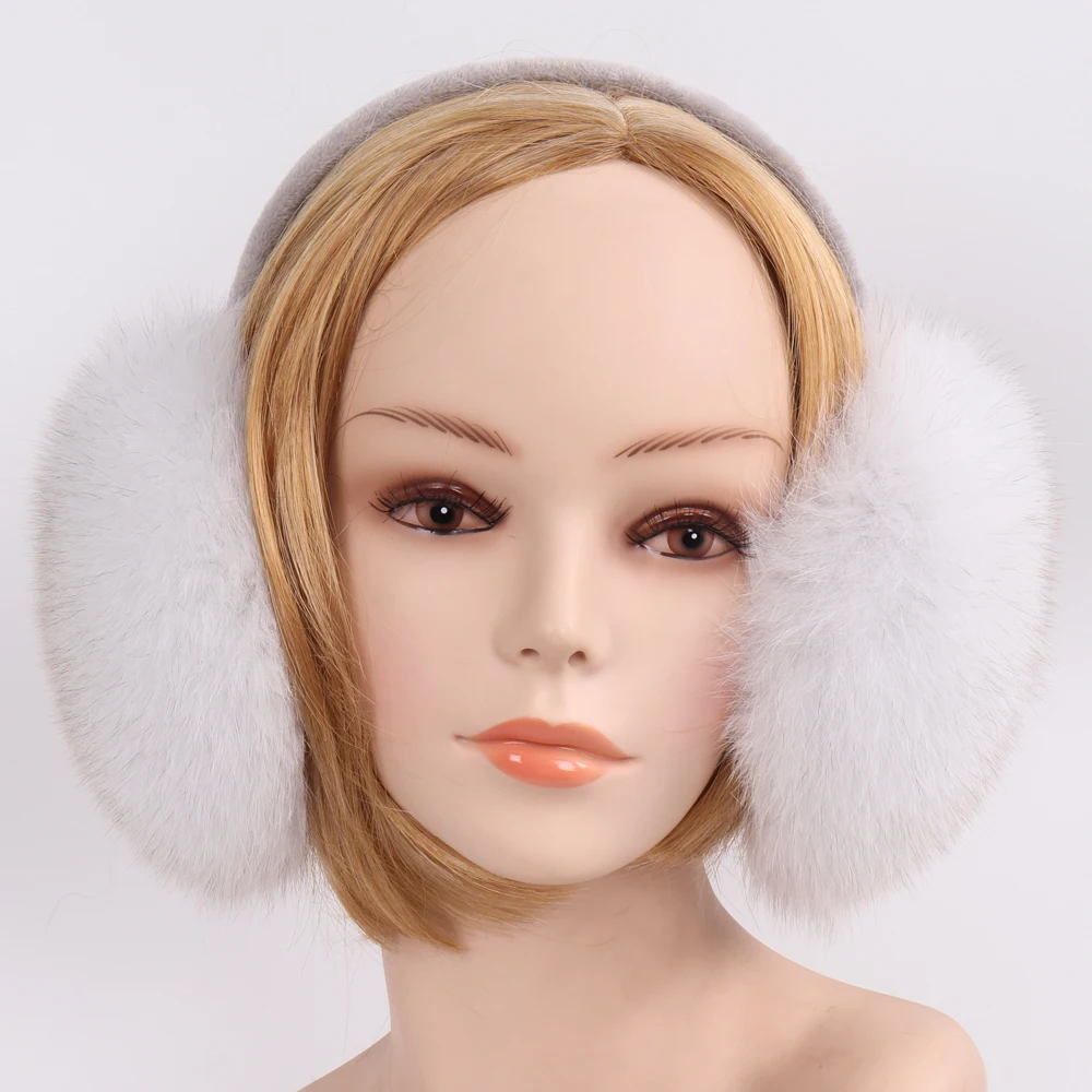 New Winter Women 100% Real Fox Fur Earmuffs Lady Warm Soft Plush Ear Muffs Russia Thermal Girl Genuine Earmuff | Аксессуары для