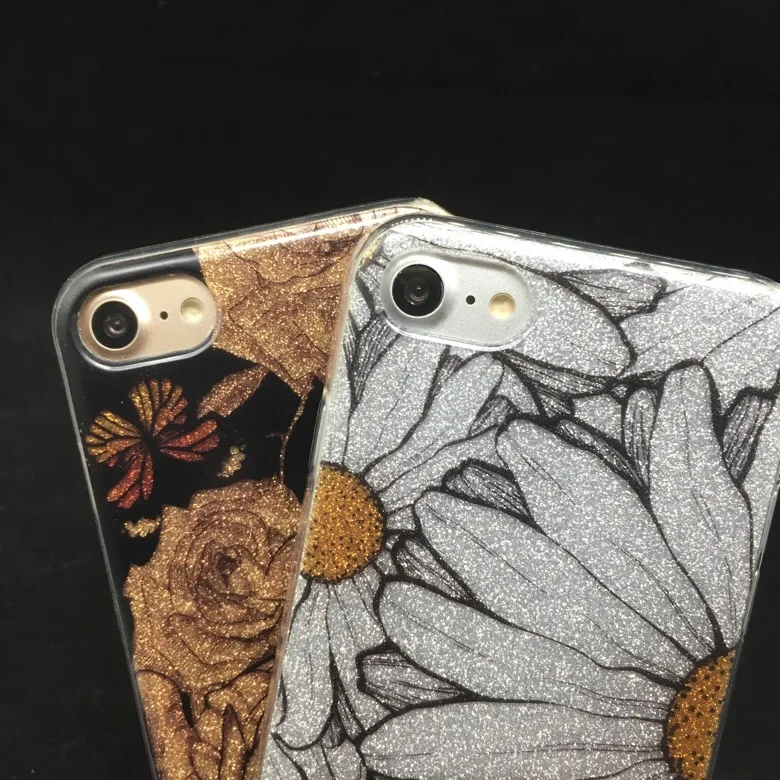 Блеск IMD Bling Цветы Чехол Для Телефона iPhone 7 8 6/7/8 плюс мягкая TPU края ПК Назад для 6 6S |