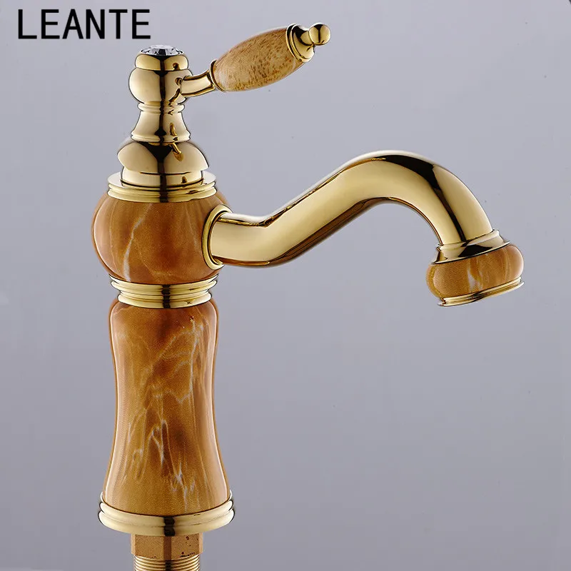 LEANTE Red Rose Gold Artificial Jade Basin Faucet Vintage Tap 360 Swivel Spout Brass Cold Hot Mixer Classic Luxury L9084 | Обустройство