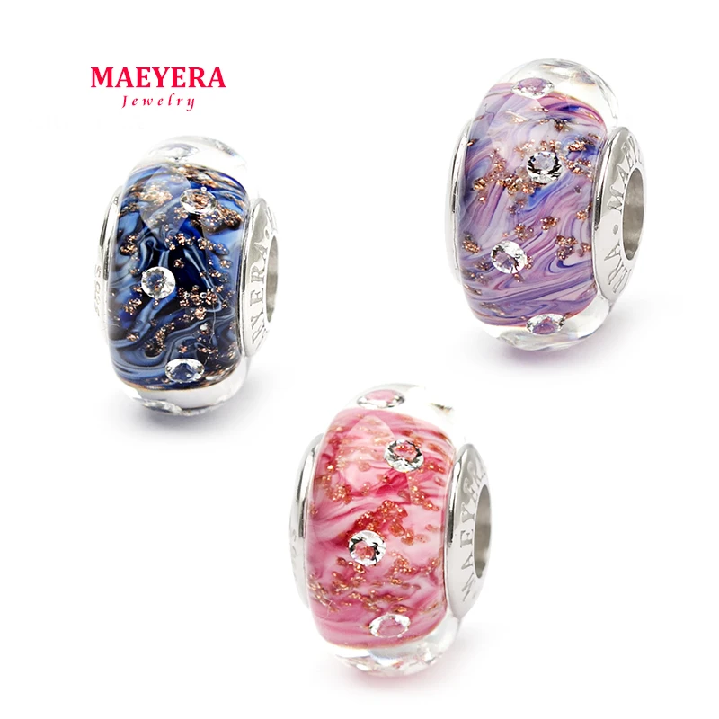 MAEYERA Аутентичные 925 пробы серебро Циркон красочные Полночь звездное небо Мурано