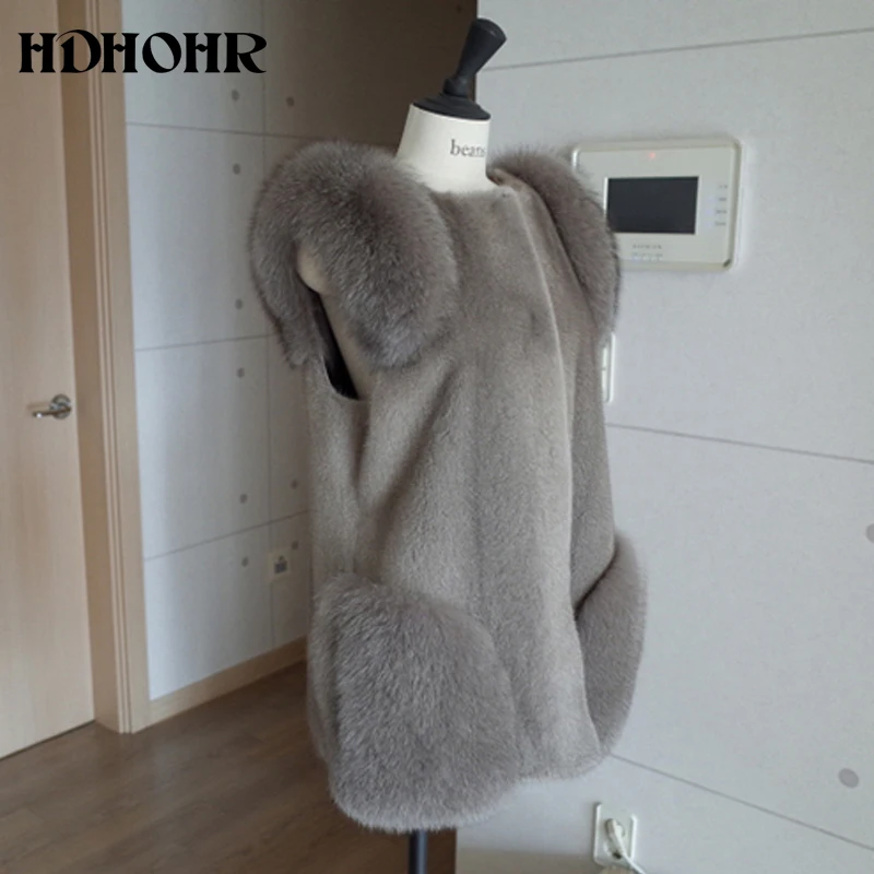 HDHOHR Новинка натуральная женская верхняя одежда, пальто, жилет из лисьего меха с импортным мехом норки, женский короткий жилет из норки