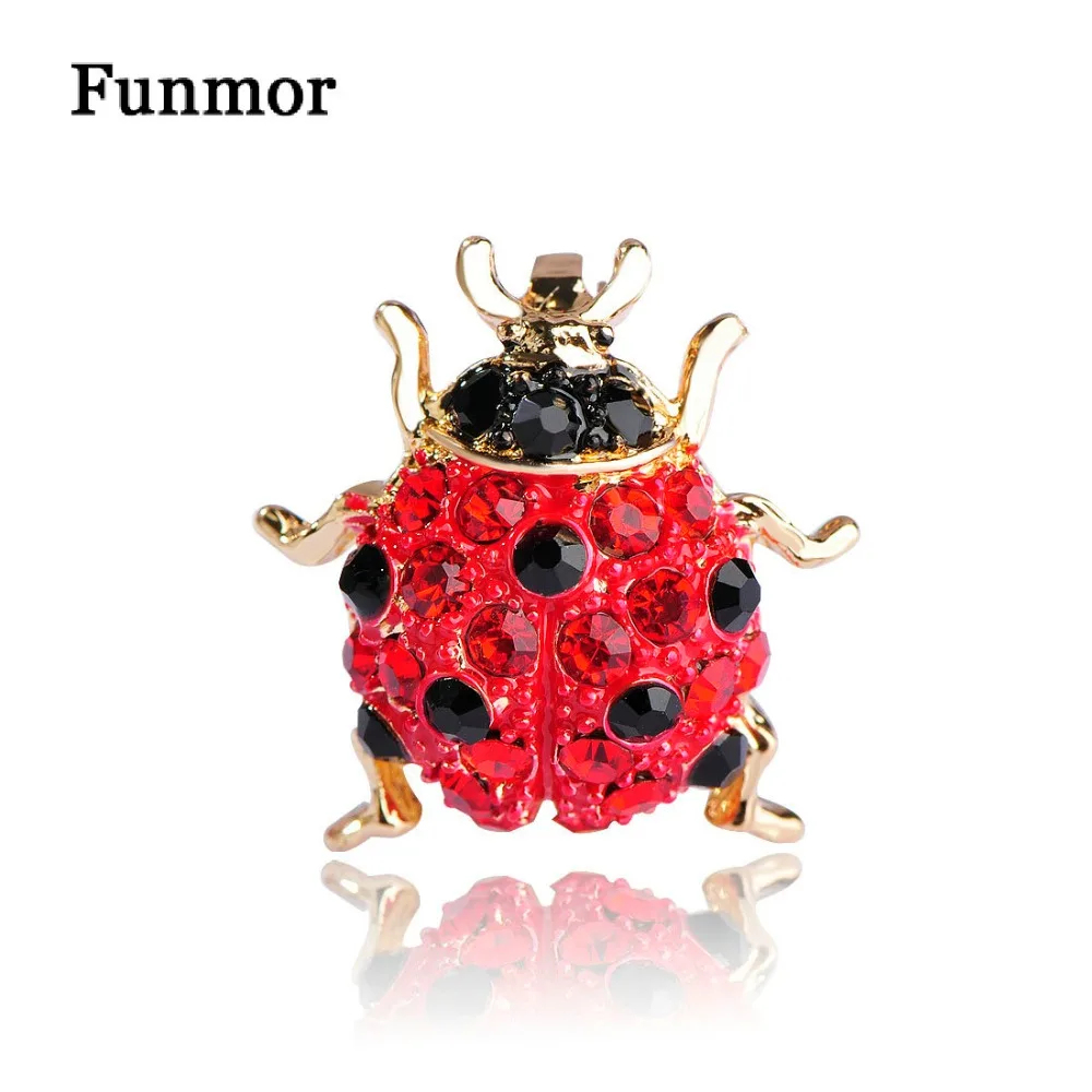 

FUNMOR Cute Red Ladybug Brooch Crystal Insect Brooches For Women Kids Collar Clips Coat Shirt Accessories Enamel Corsage Pins