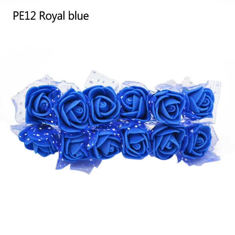 12/36/72/144pcs Мини-пена Роза из искусственного шелка с цветочным принтом для свадебного торжества для украшения автомобиля самодельный венок Свадебный букет поддельные розы Flower75z - Цвет: PE12royal blue