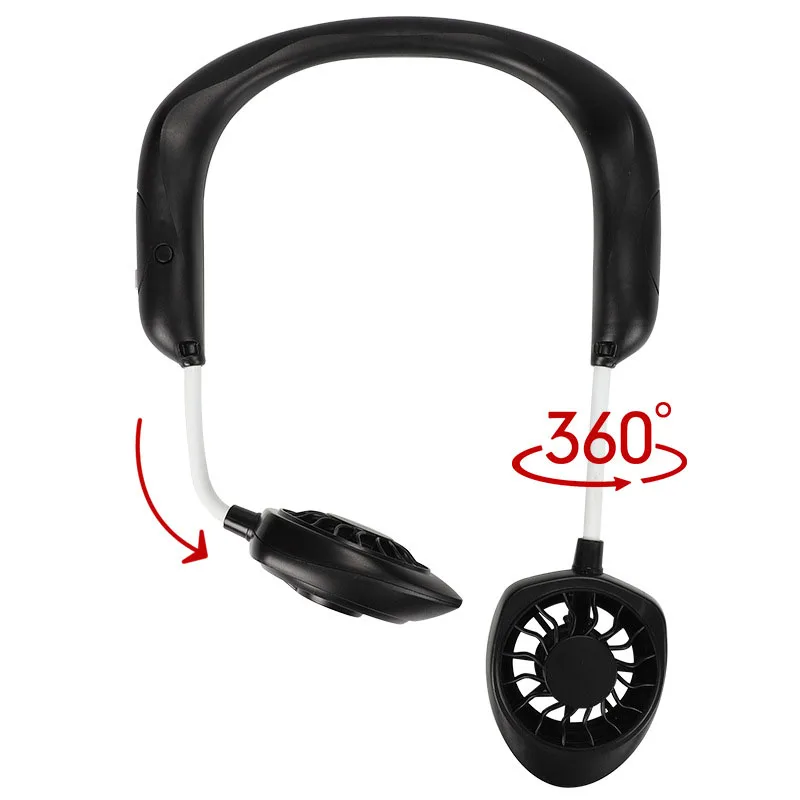 Black Portable Mini Double Head Fan Neckband With Usb Rechargeable Air Cooler Travel Outdoor Office | Бытовая техника