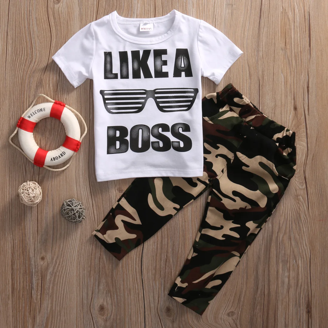 Летняя одежда для детей с надписью Like a Boss комплект повседневной камуфляжной