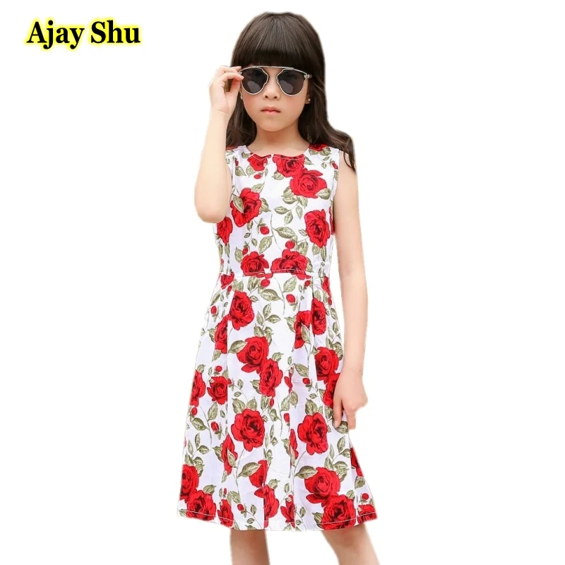 

Rose flower Girls Dress 2018 New Spring Summer Baby Girls Dress Vestidos Pattern Pring Design Sleeveless Girls Clothes dresses