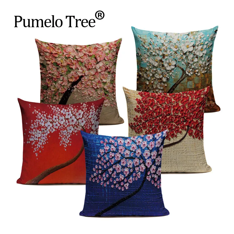 Наволочка для подушки винтажный Цветок желтое красное дерево зимнее цветение