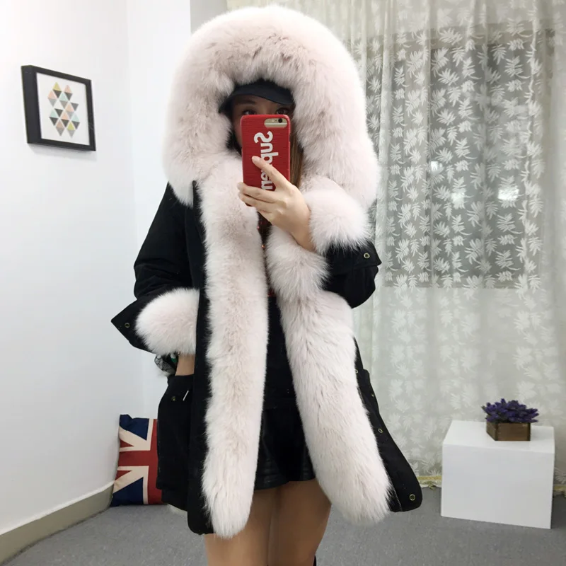 2022 Winter Jacket Women Natural Real Fox Fur Collar Coat 90 White Duck Down Long Parka Outwear Parkas Jacket Warm