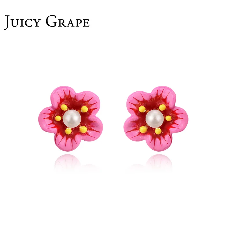 Juicy Grape Enamel Plum blossom New Stud Earrings girl Korean French Simple | Украшения и аксессуары
