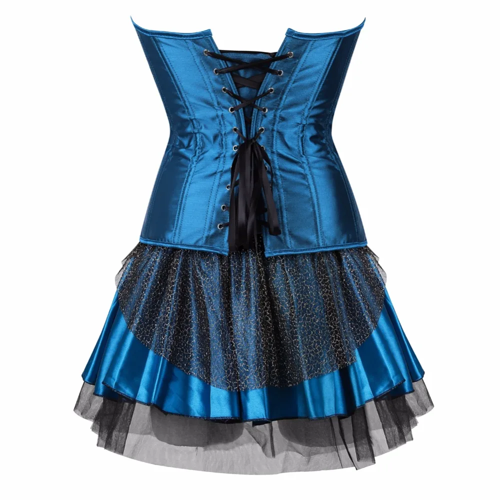 

caudatus burlesque corset and skirt tutu set overbust corset bustier dresses lingerie plus size vintage blue korsett mesh sexy