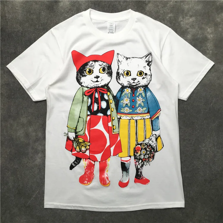 Новинка Для мужчин два способа cat футболки футболка хип-хоп скейтборд, уличная мода хлопковая Футболка kenye S-XXL# K67