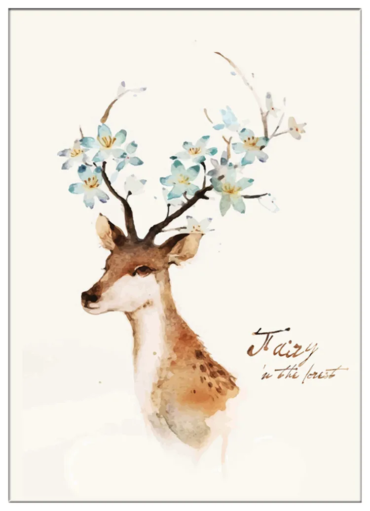 Nordic Minimalist Modern Watercolor Canvas Painting Art HD Print Poster Elk Deer Head Wall Stickers Living Room Home Decor Mix | Дом и сад