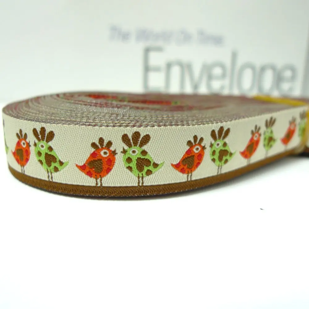 Жаккардовая лента бежевого цвета шириной 5/8 дюйма 16 мм|birds birds|ribbon ribbonribbon woven |