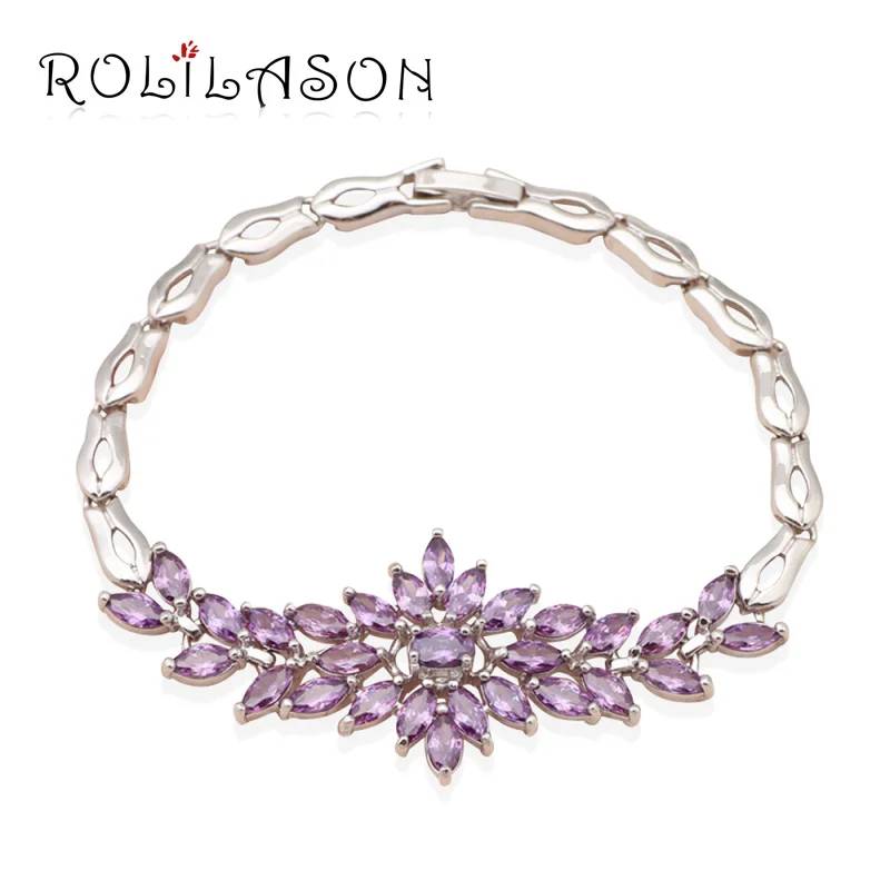 ROLILASON необычный дизайн фиолетовый циркон серебряный заполненный многослойный