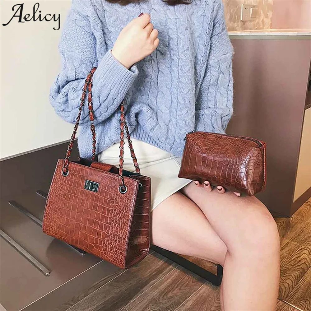 Aelicy сумка 2 шт. винтажные кожаные женские сумки на молнии с замком женская цепочке