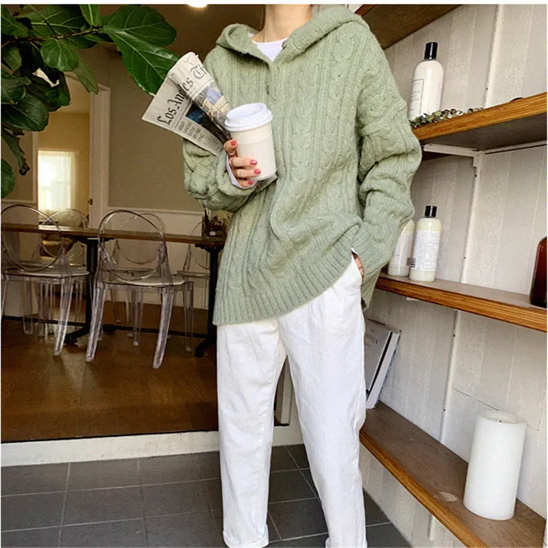 Alien Kitty 2019 Hot Fresh Knitted Simple Elegant Regular Hooded Autumn Thick Student Solid Loose Casual Full-Sleeved Sweaters | Женская