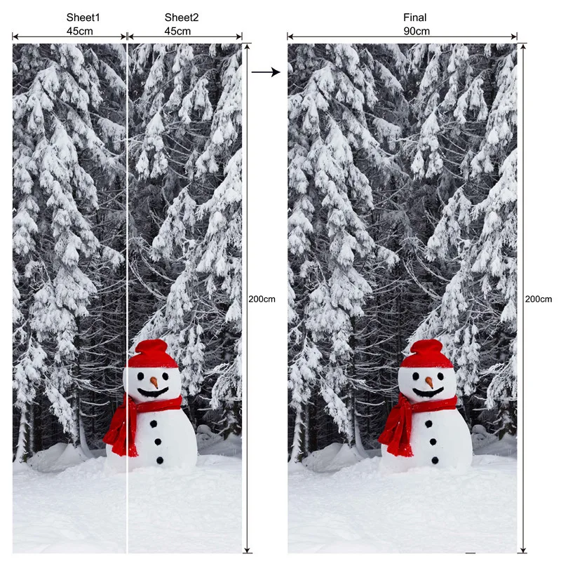 

Christmas Decorative Home Decor 3D Door Sticker DIY Snowman Art Mural Vinyl Wallpaper Decals Poster on Door 77*200cm/90*200cm
