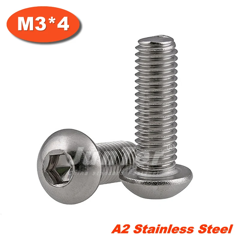 

100pcs/lot ISO7380 M3*4 Stainless Steel A2 Hexagon Socket Button Head Screws