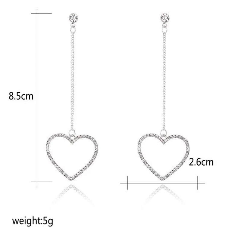 DiLiCa Fashion Long Drop Earrings for Women Rhinestone Heart Statement Dangle Earring Jewelry White Color Kolczyki | Украшения и