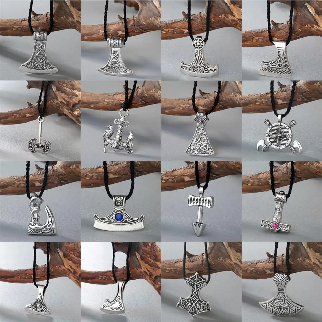 

Cxwind Nordic Vikings Thor Necklace The Fehu Feoh Fe Rune Axe Amulet Compass Runes pendant Scandinavian Charm Necklaces Bijoux