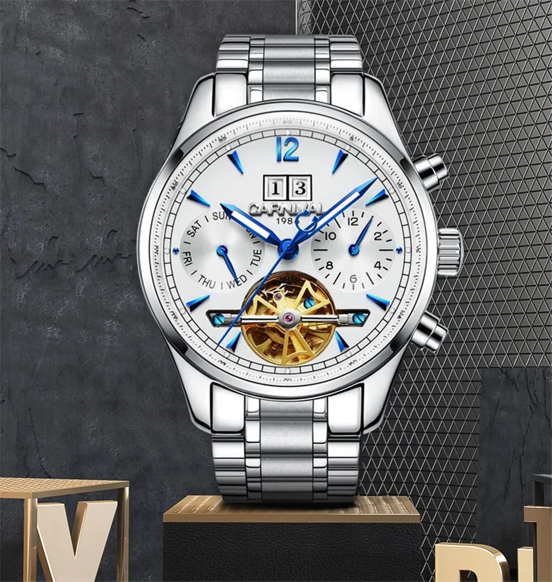 Автоматические самоходные мужские часы люксовый бренд Tourbillon механические часы Повседневная одежда Водонепроницаемые спортивные швейцарские часы