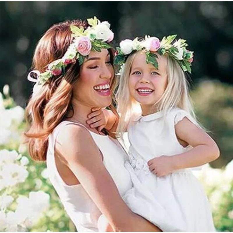 New MOM Kids Matching Flower Crown Headband Fashion Photo Props Crown Headband Travelling Hair Accessories for Women Kids